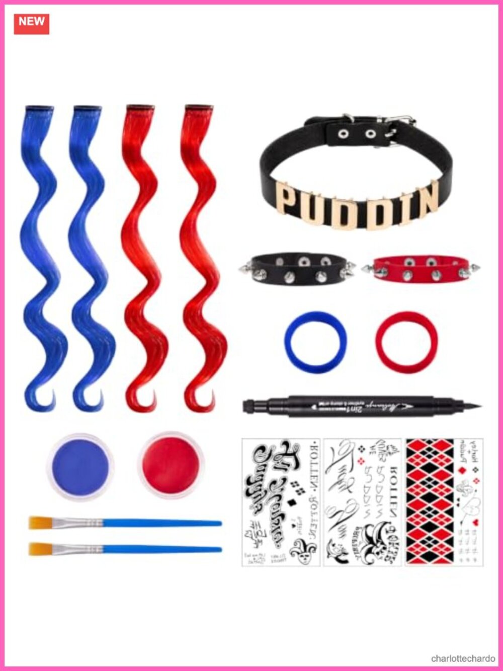 Halloween Costume Accessory Set 17 Pc Makeup Kit Hair Extensions Choker